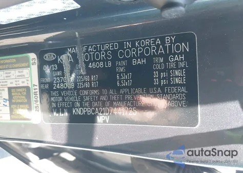 2013 Kia Sportage Lx z USA, uszkodzony, nr VIN KNDPBCA21D7441725